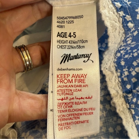 Mantaray Patchwork Multicoloured Floral Print Tiered Lace Sleeve Dress Size 4-5 - Picture 7 of 7